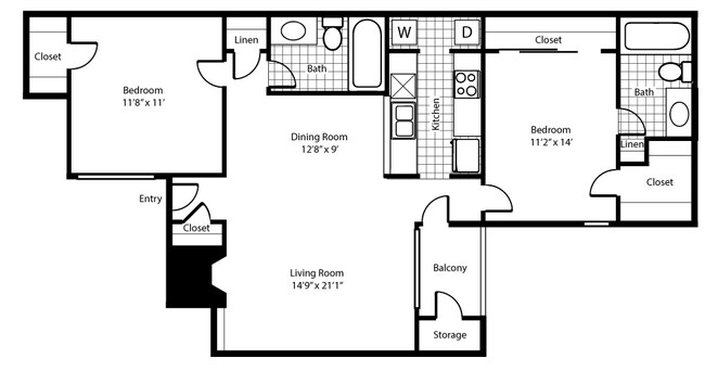 2 Beds • 2 Bath 2051 floor plan